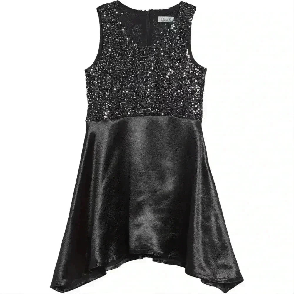 Elisa B Girls Black Mixed Sequin Dress